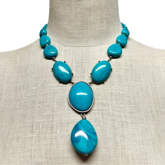 Turquoise Statement Necklace Costume Jewelry Western Boho - Picture 4 of 6